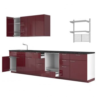 картинка METOD МЕТОД Кухня - белый/Калларп темный красно-коричневый 340x60x228 см от магазина Wmart