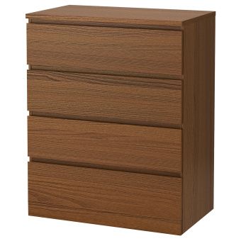 картинка MALM МАЛЬМ Комод с 4 ящиками - коричневая морилка ясеневый шпон 80x100 см от магазина Wmart