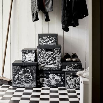 ТЬЕНА Коробка с крышкой, черный, 25x35x20 см