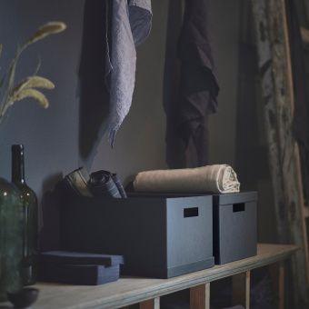 ТЬЕНА Коробка с крышкой, черный, 25x35x20 см