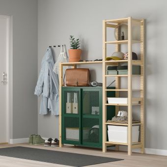 картинка ИВАР Стеллаж со шкафами/ящиками, сосна, зеленый сетка, 134x30x179 см от магазина Wmart