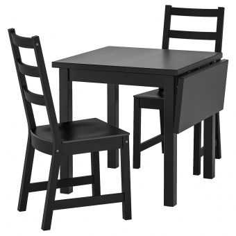 НОРДВИКЕН / НОРДВИКЕН Стол и 2 стула, черный, черный, 74/104x74 см
