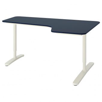 картинка BEKANT БЕКАНТ Углов письм стол правый - линолеум синий/белый 160x110 см от магазина Wmart