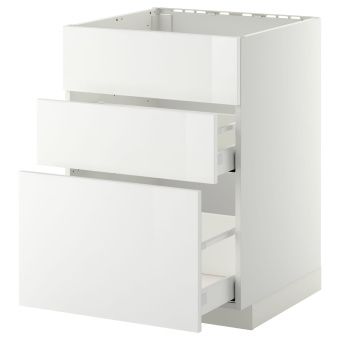картинка METOD МЕТОД / MAXIMERA МАКСИМЕРА Напольн шк п-мойку+3фрнт пнл/2ящ - белый/Рингульт белый 60x60 см от магазина Wmart