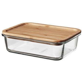 картинка IKEA 365+ ИКЕА/365+ Контейнер для продуктов с крышкой - прямоугольн формы стекло/бамбук 1.0 л от магазина Wmart